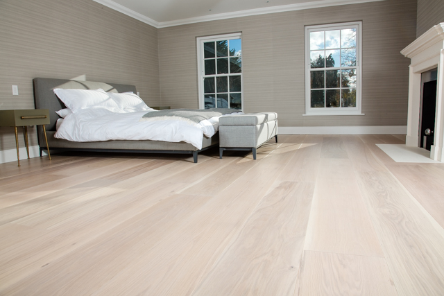 White wooden floor. Engineered oak with whitewash oil finish.