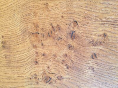 Solid Oak floor with pippy character and oil finish.